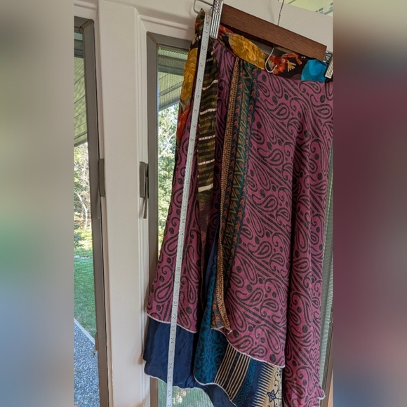Asymetric Ankle Length Reversible Sari Silk Wrap Skirt Size 4-12 Multicolor - Picture 7 of 7